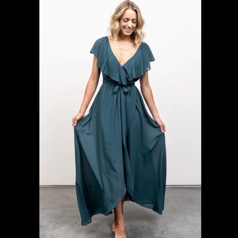 Baltic Born Katya Ruffle Maxi Dress, size small, dusty topaz